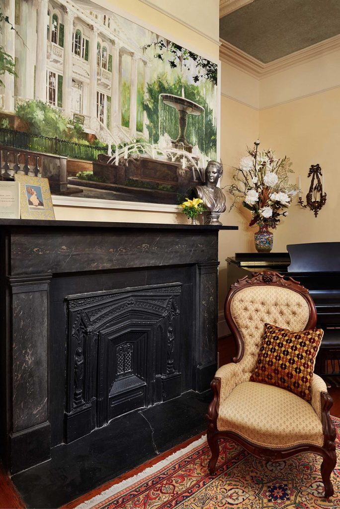 This impressive fireplace is a feature of this historic home interior design by Debby Gomulka, of Provenance Lee Interiors.
